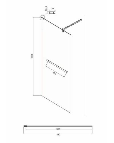 Душевая перегородка Ambassador Walk-in 90х200 15031236 профиль Черный стекло прозрачное