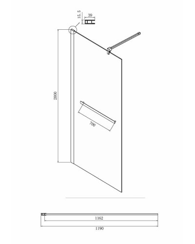 Душевая перегородка Ambassador Walk-in 120х200 15031233 профиль Черный стекло прозрачное