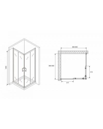 Душевой уголок Abber Schwarzer Diamant 90x90 AG02090B5 профиль Черный стекло прозрачное