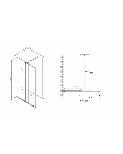 Душевая перегородка Abber Komfort 120 AG09120 профиль Хром стекло прозрачное