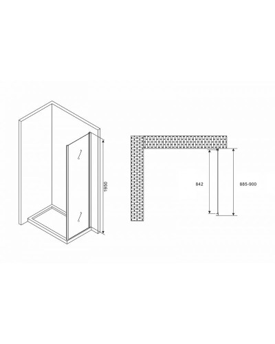 Душевая стенка Abber Schwarzer Diamant 90x195 S90 профиль Хром стекло прозрачное