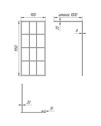 Душевая перегородка Paini 90 Walk-In 90G профиль Черный матовый стекло прозрачное с рисунком
