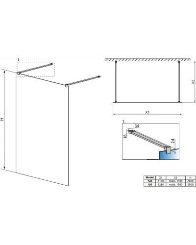 Неподвижная перегородка Radaway Modo X I Black Frame 120 прозрачное