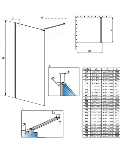 Неподвижная перегородка Radaway Modo X II 105 прозрачное