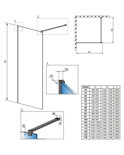 Неподвижная перегородка Radaway Modo X Black II Frame 80 прозрачное