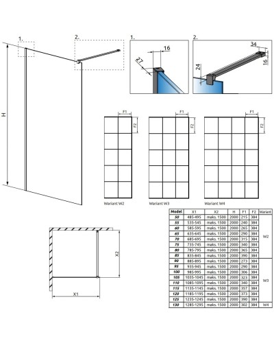 Неподвижная перегородка Radaway Modo X Black II Factory 115 прозрачное