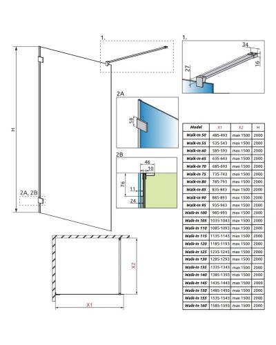 Неподвижная перегородка Radaway Essenza Pro White Walk-in 95 прозрачное