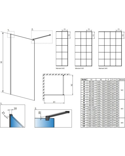Неподвижная перегородка Radaway Modo New Black II Factory 55 прозрачное