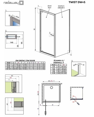 Душевая стенка Radaway Twist S 80 382011-01 профиль Хром стекло прозрачное