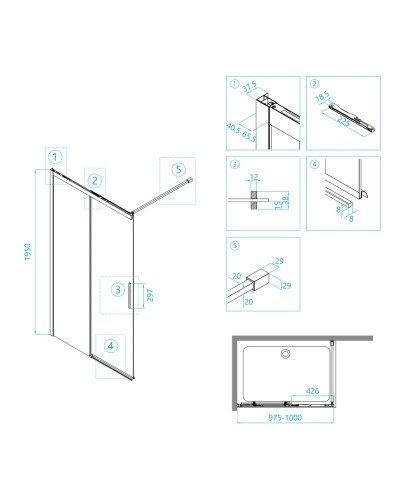 Неподвижная перегородка 100 см RGW WA-13 Walk-in 34101310-11 прозрачное