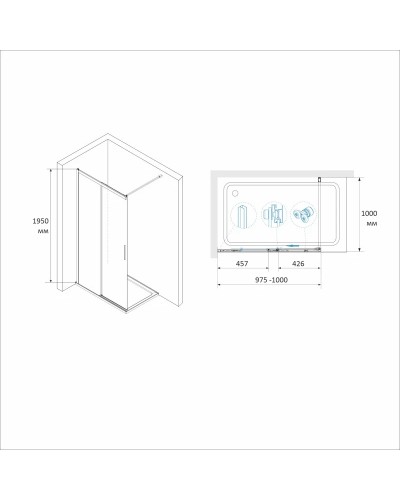 Неподвижная перегородка 100 см RGW WA-13 Walk-in 34101310-11 прозрачное