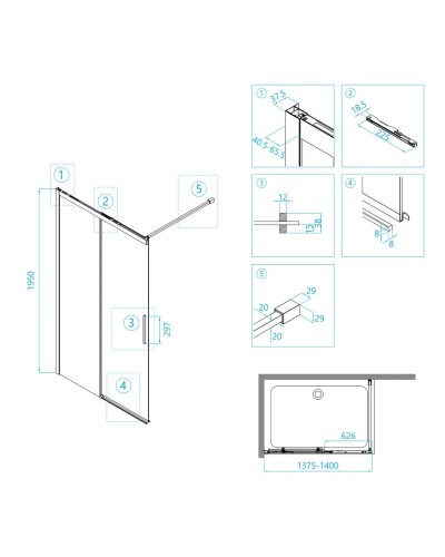 Неподвижная перегородка 140 см RGW WA-13-B Walk-in 34101314-14 прозрачное
