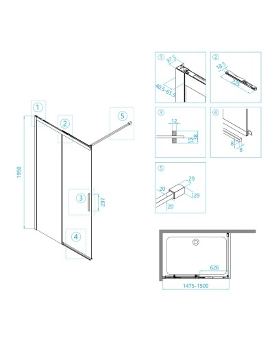 Неподвижная перегородка 150 см RGW WA-13-B Walk-in 34101315-14 прозрачное