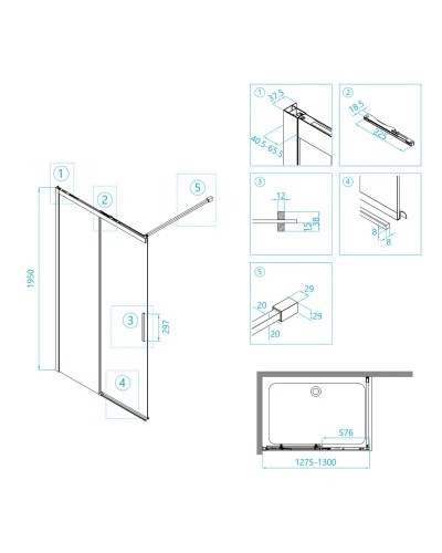 Неподвижная перегородка 130 см RGW WA-13-B Walk-in 34101313-14 прозрачное