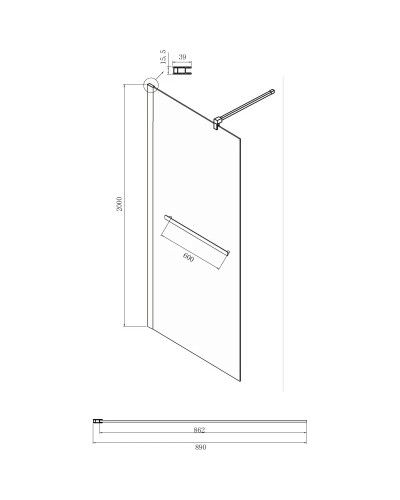 Неподвижная перегородка 90х200 см Ambassador Walk-in 15031136 прозрачное