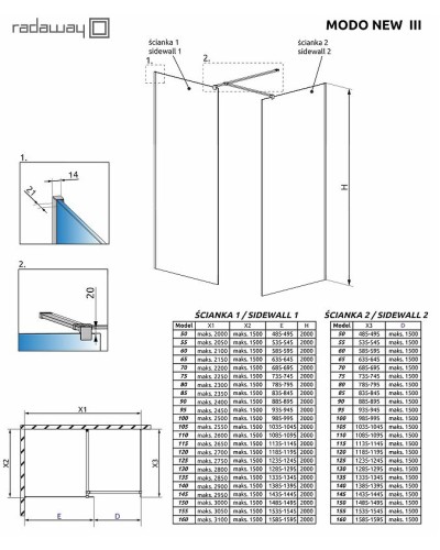 Душевая перегородка Radaway Modo New II 90 389094-01-01 профиль Хром стекло прозрачное