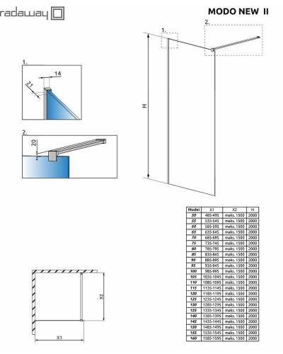 Душевая перегородка Radaway Modo New II 100 389104-01-01 профиль Хром стекло прозрачное