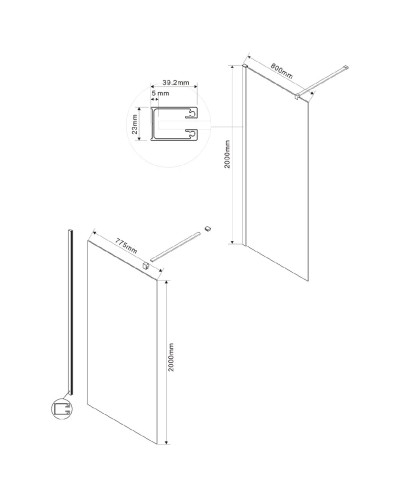 Неподвижная перегородка 80x200 см Vincea Walk-In VSW-1H800CLB прозрачное