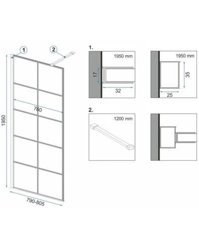 Неподвижная перегородка 80х195 см Rea Bler-1 REA-K7952 прозрачное