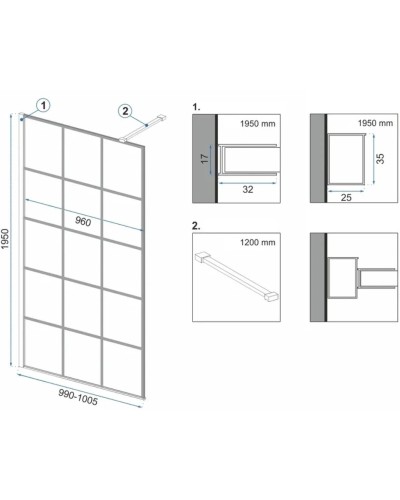 Неподвижная перегородка 100х195 см Rea Bler-1 REA-K7955 прозрачное