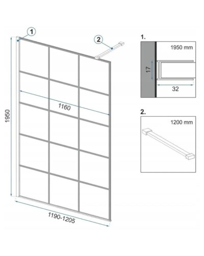 Неподвижная перегородка 120х195 см Rea Bler-1 REA-K7957 прозрачное