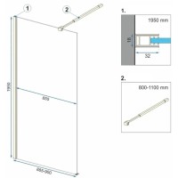 Неподвижная перегородка 90х195 см Rea Aero REA-K8442 прозрачное