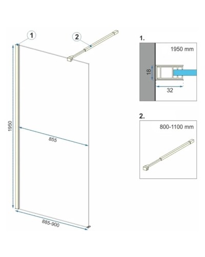 Неподвижная перегородка 90х195 см Rea Aero REA-K8442 прозрачное