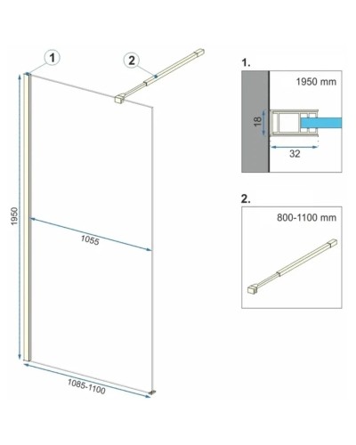 Неподвижная перегородка 110х195 см Rea Aero REA-K8441 прозрачное