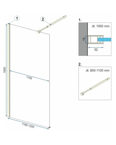 Неподвижная перегородка 120х195 см Rea Aero REA-K8443 прозрачное