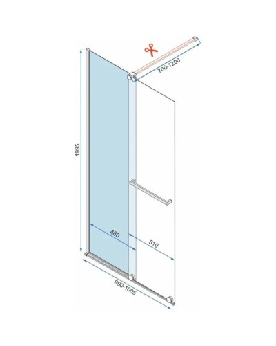 Неподвижная перегородка 100х199,5 см Rea Cortis REA-K7210 прозрачное