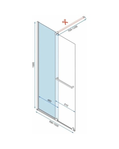 Неподвижная перегородка 100х199,5 см Rea Cortis REA-K8484 прозрачное