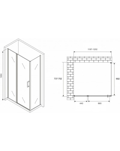 Боковая стенка 75 см Abber Schwarzer Diamant S75B прозрачное