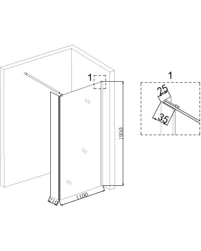 Неподвижная перегородка 110 см Niagara NG-684-11BLACK прозрачное