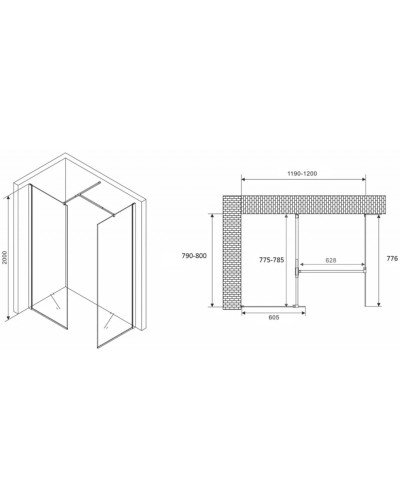 Неподвижная перегородка 120 см Abber Immer Offen AG67128B прозрачное