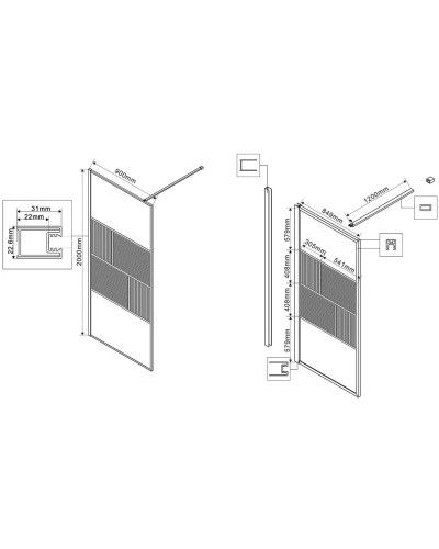 Неподвижная перегородка 90 см Vincea Walk-In HC Art VSW-1HC900CFGM прозрачное/рифленое