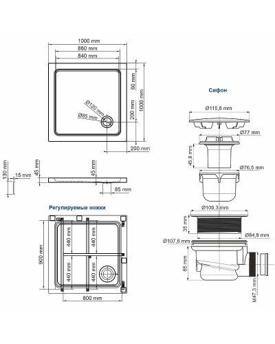 Акриловый поддон для душа WasserKRAFT Amper 100x100 29T19 Белый глянец