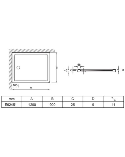 Душевой поддон из материала Flight Jacob Delafon Flight 120x90 прямоугольный Белый