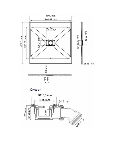 Душевой поддон из стеклопластика WasserKRAFT Elbe 100x100 74T19 Черный матовый
