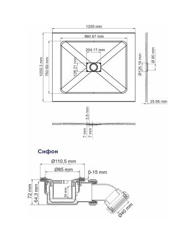Душевой поддон из стеклопластика WasserKRAFT Elbe 120x100 74T10 Черный матовый