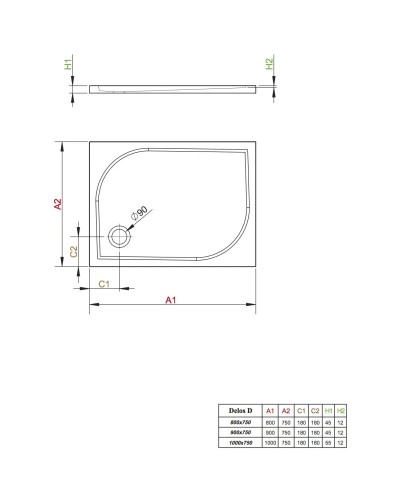 Акриловый поддон 90x75 см Radaway Delos D 4D97545-03