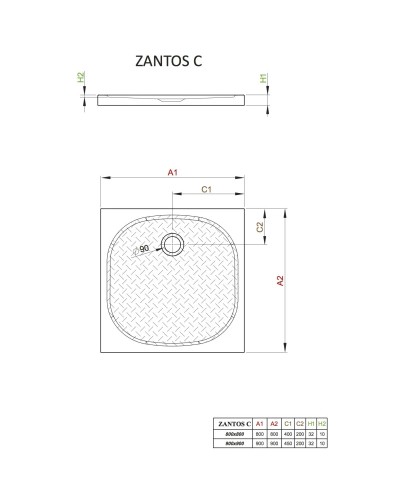 Поддон из литого мрамора 80x80 см Radaway Zantos C M3ZNC8080-06