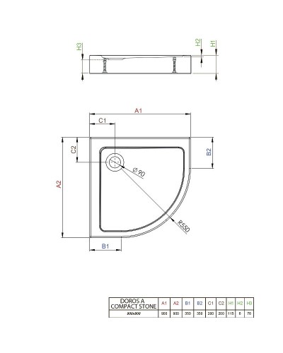 Акриловый поддон для душа Radaway Doros A Compact 90x90 SDRA9090-05-04S Белый камень
