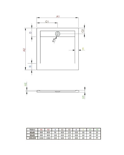 Душевой поддон из искусственного камня Radaway Teos C 90x90 HTC9090-54 Черный