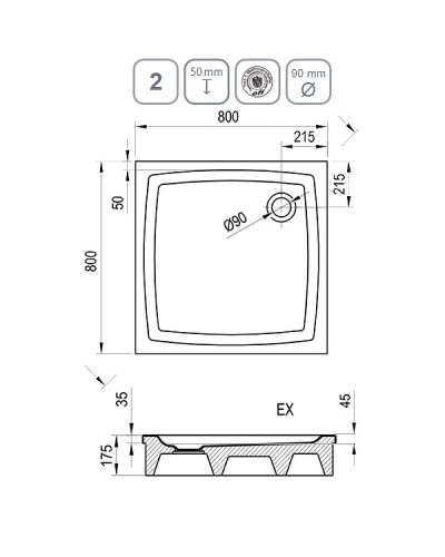 Акриловый поддон для душа Ravak Galaxy/Perseus EX 80х80 A024401310 Белый