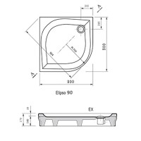 Акриловый поддон для душа Ravak Galaxy Elipso EX 90х90 A227701310 Белый