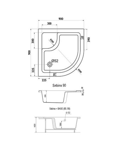 Акриловый поддон для душа Ravak Sabina 90х90 LA A217001020 Белый