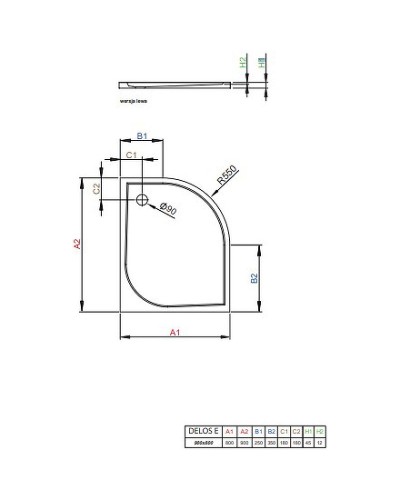 Акриловый поддон для душа Radaway Delos E 90x80 L SDE9080-01L Белый