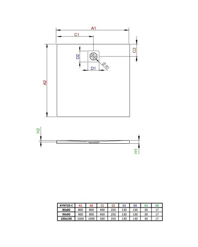 Поддон из литого мрамора 80x80 см Radaway Kyntos C Black HKC8080-54