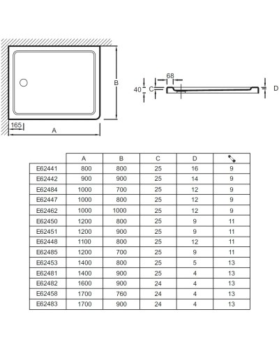 Душевой поддон из литого мрамора 160х90 см Jacob Delafon Flight E62482-F-M65