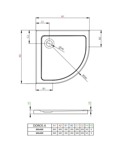Акриловый поддон 80x80 см Radaway Doros A SDRA8080-01